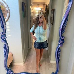 Tourquoise boho peasant style top.